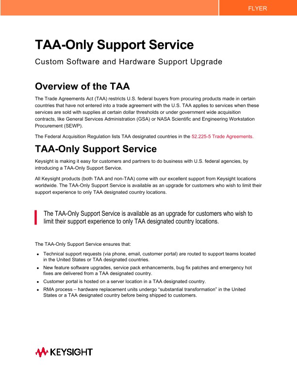 TAAOnly Support Service PDF Asset Page Keysight